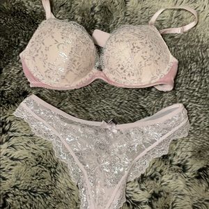 Victoria’s secrete pink lace bra and thong